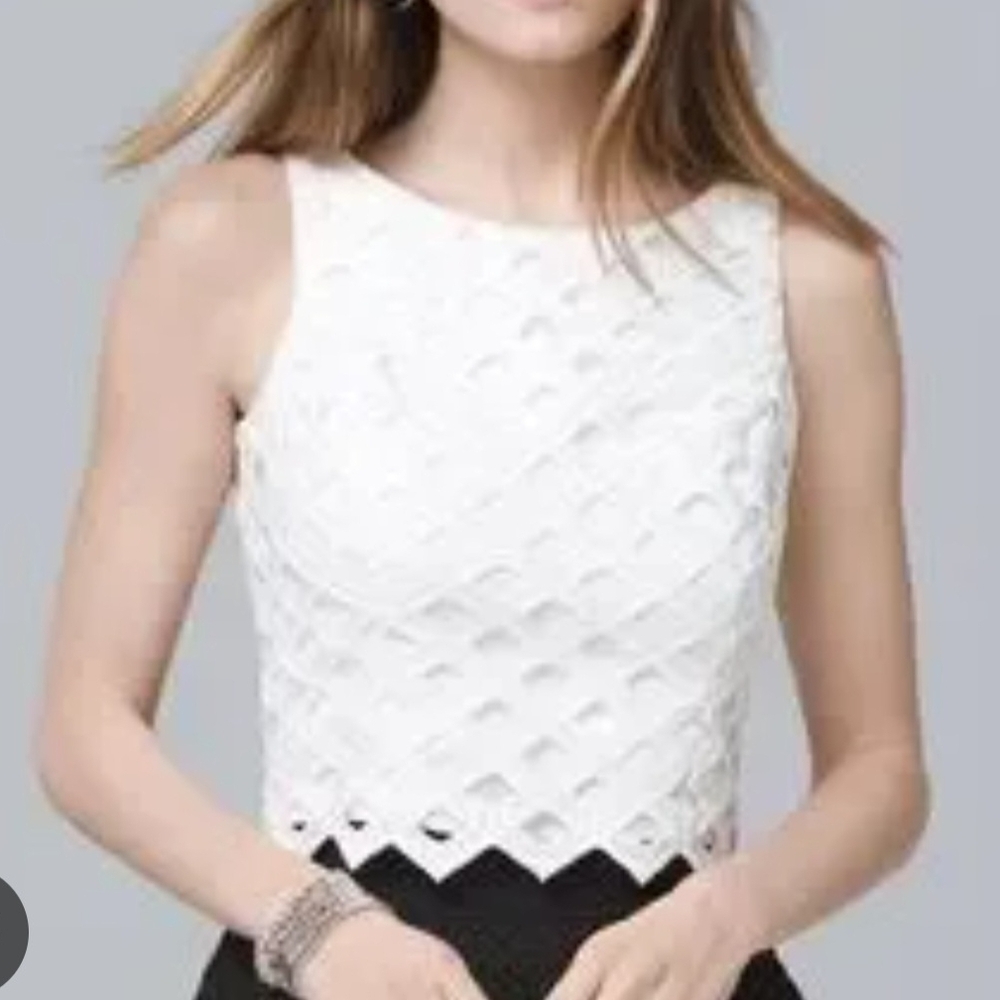 White House Black Market Textured White Crop Top